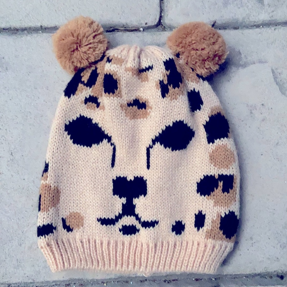 Girls or Unisex Toddler Leopard Pom Pom beanie